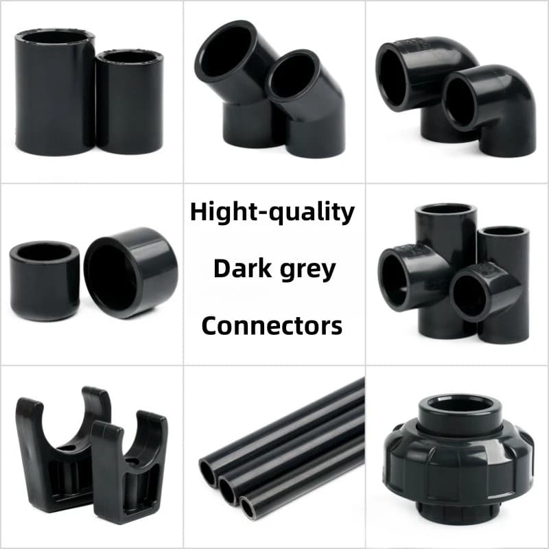 1PC 20~63mm Dark Grey UPVC Tube Straight Connector Tee Garden Irrigation Accessories FAI FROM TE Aquarium Power Supply Water Tank Joints