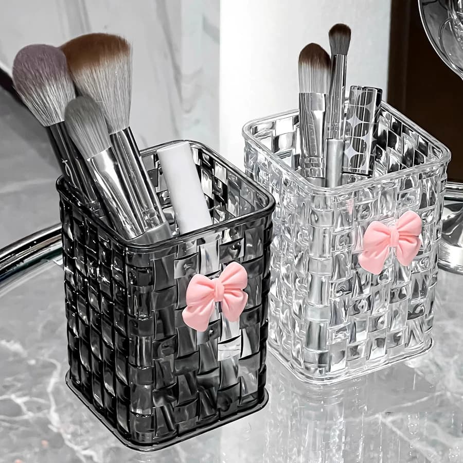 1/2 pezzi con motivo a diamante trasparente matita per sopracciglia pennello scatola di immagazzinaggio rossetto desktop organizzazione penna per trucco strumento acrilico storag