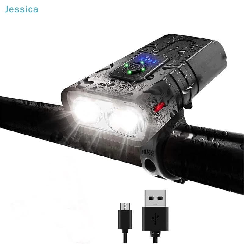 〔Jessica〕Faro anteriore per bicicletta a LED ricaricabile - Luce anteriore per bicicletta a doppia lampada impermeabile con ricarica USB
