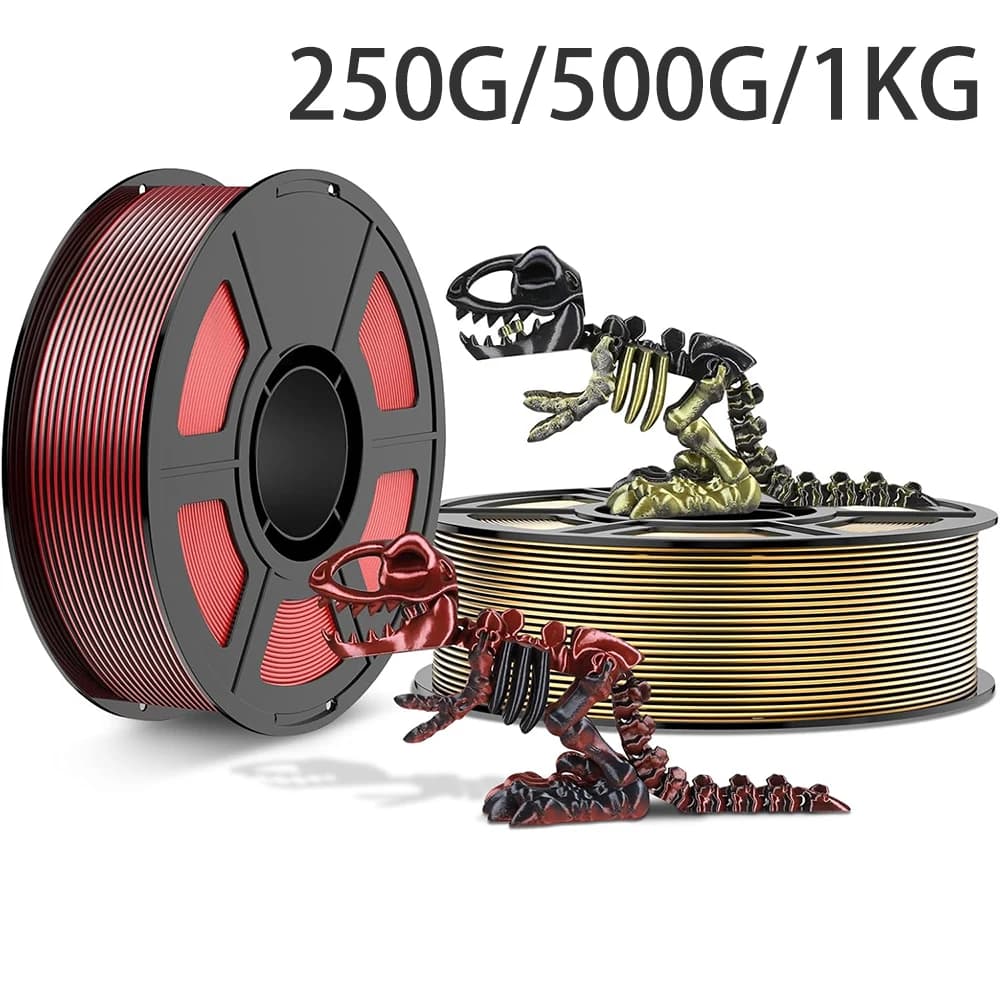 Filamento per Stampante 3D PLA Bicolore Seta Oro Nero e Seta Nero Rosso 250g 500g 1Kg 1.75mm per Materiale di Stampa 3D