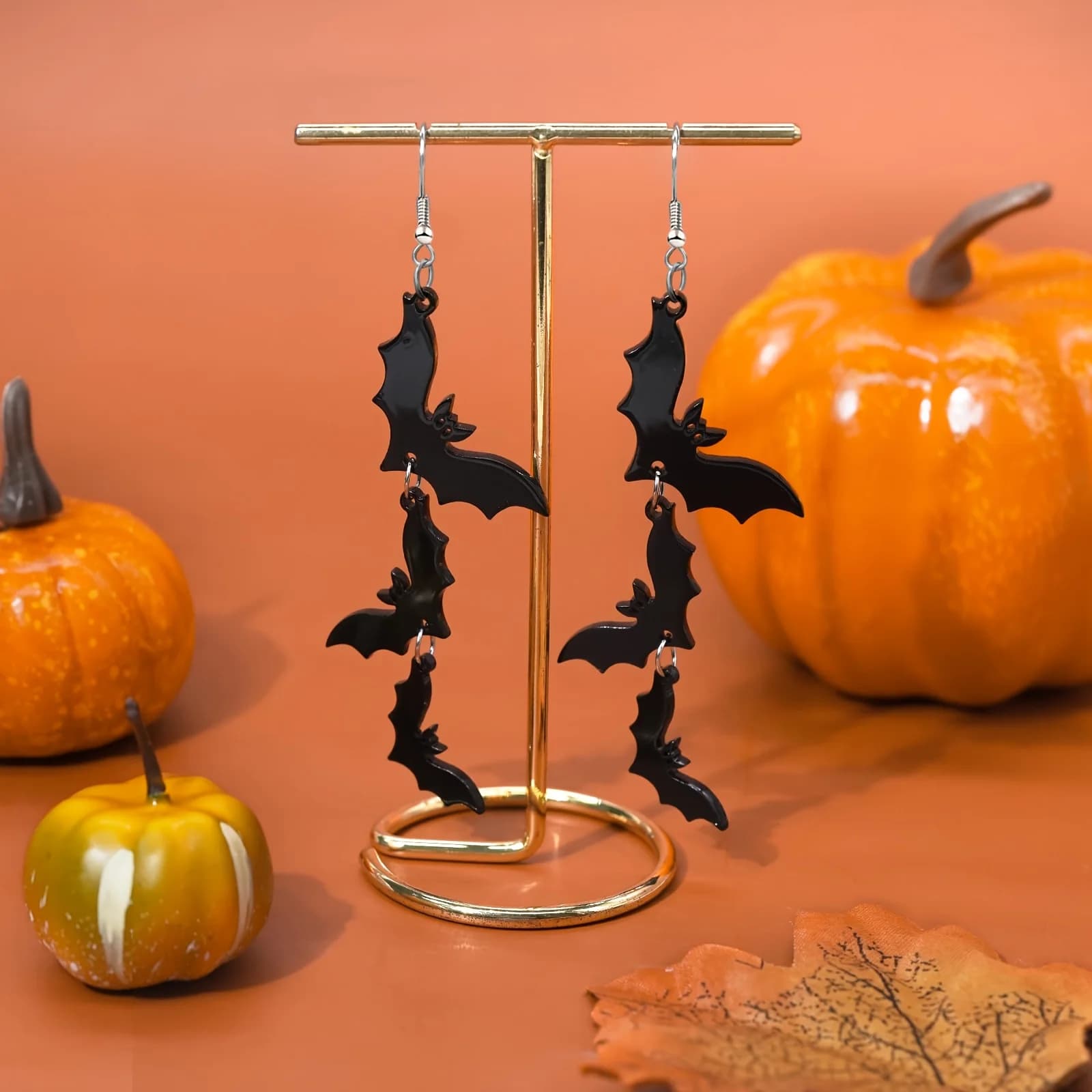 A Pair of Women's Acrylic Black Bat Drop Dangle Earrings - Fun, Cute Design for Halloween Festivities