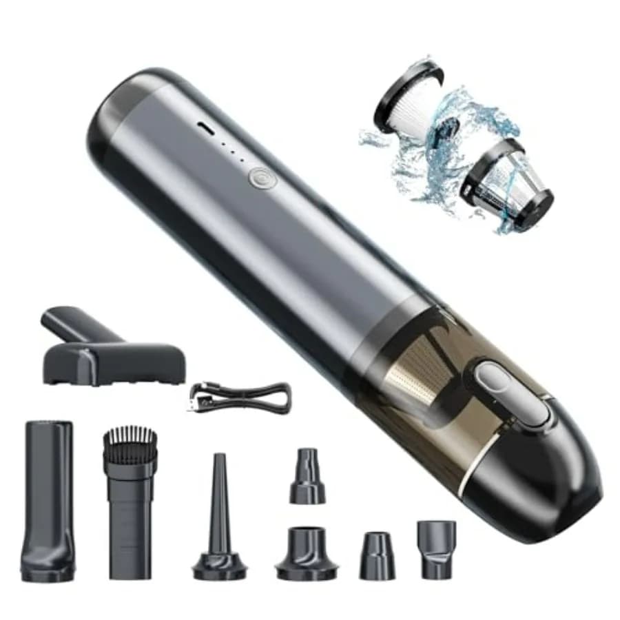 Aspirapolvere portatile senza fili, aspirapolvere per auto portatile con motore brushless e forte aspirazione 16000 Pa, ricarica mini aspirapolvere 4 in 1