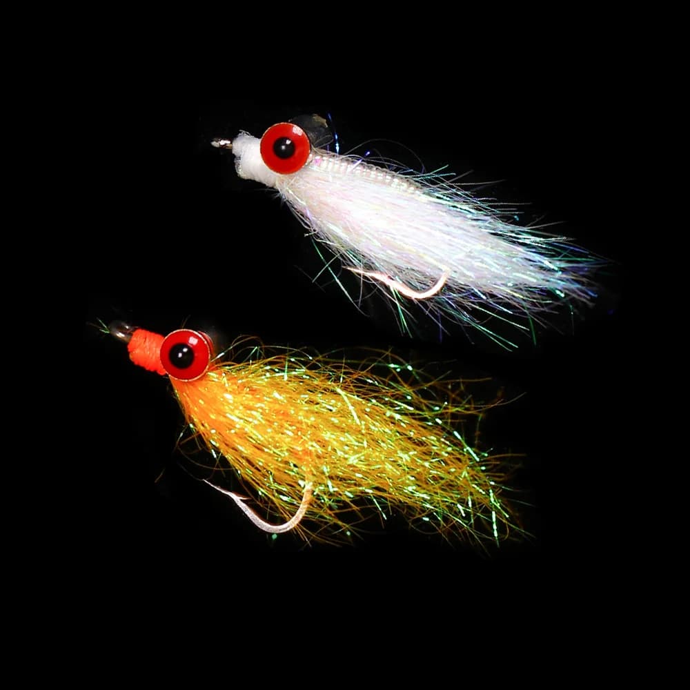 4pcs #6 #8 Dumbbell Eyes Crazy Charlie Saltwater Fly Fishing Lures Streamer White Orange Minnow Baitfish Trout Bonefish Fishing