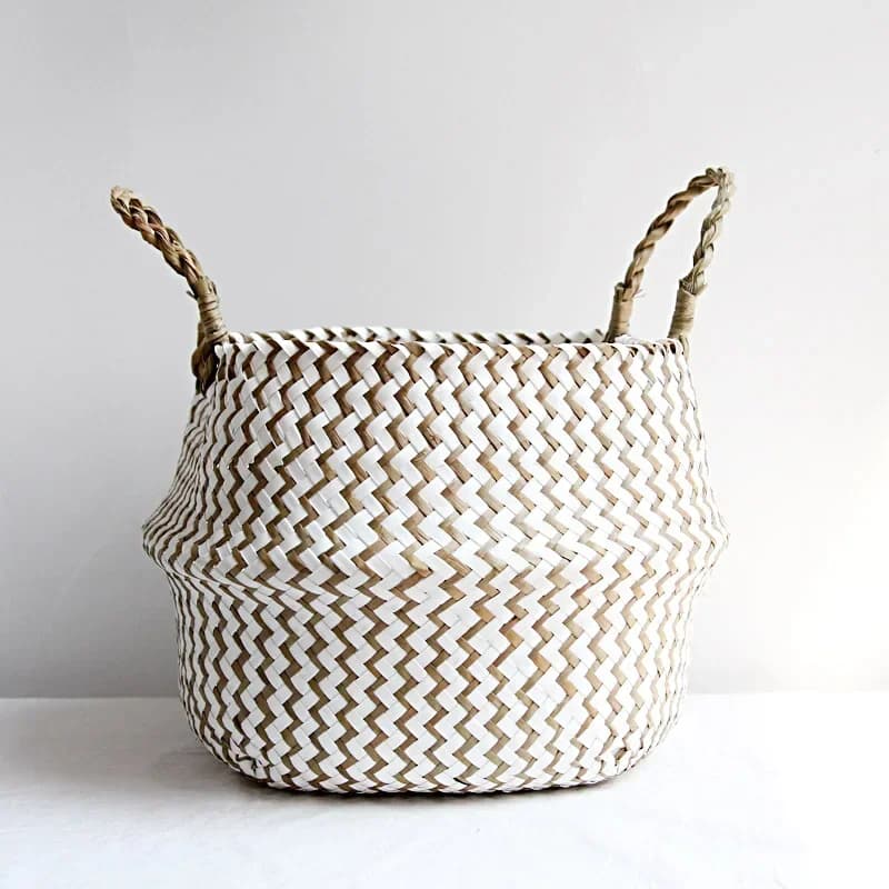 Home Cestas Mimbre baskets holders in striped wicker basket hand-made folding whiteboard Patchwork straw Seagrass Osier Panier