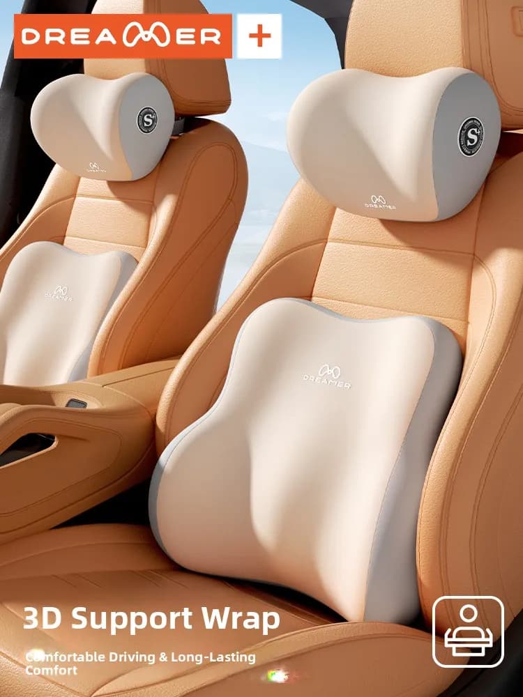 Car Back Support Pillow Driving Waist Support Neck Pillow Vehicle Mounted Breathable Memory Foam Universal for All Seasons