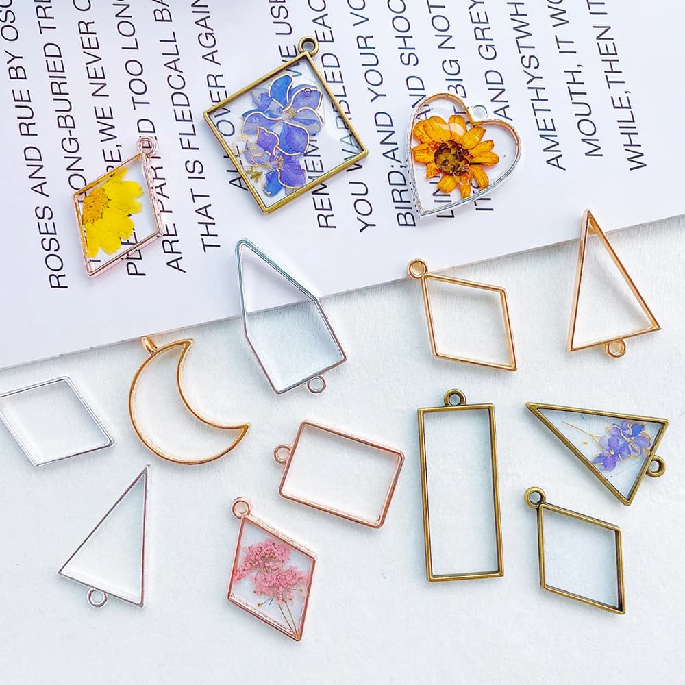 SZ006 10PCS Geometric Hollow Metal Frame Pendant Mold DIY UV Epoxy Resin Mould For Jewelry Making
