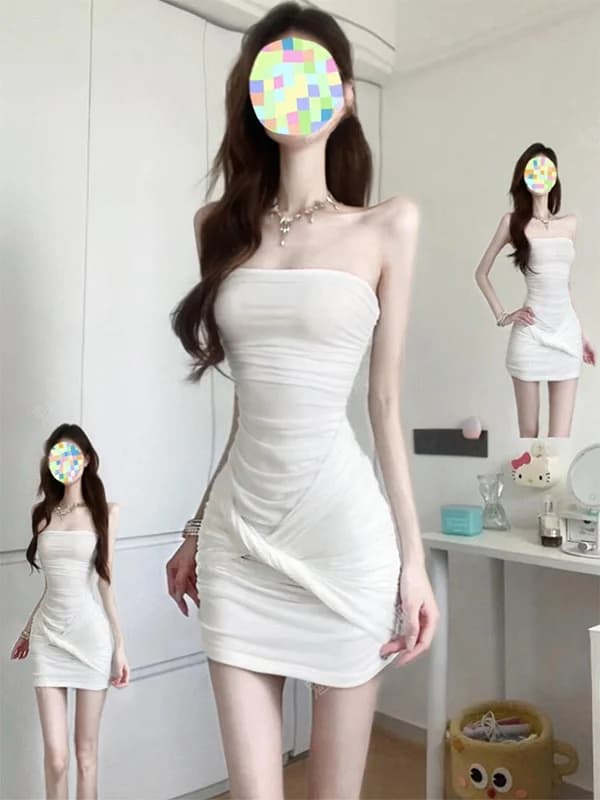 Abito Senza Maniche Sexy Pure Desire, Nuovo Vestito Estivo da Donna con Vita Stretta e Gonna Corta Plissettata Sottile e Bellissima