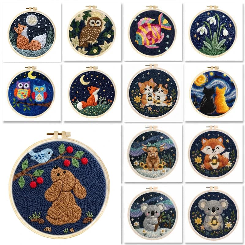 GATYZTORY Punch Needle Embroidery Kits For Adults Cartoon DIY Craft Yarns Embroidery Set for Beginner Cross Stitch Home Painting