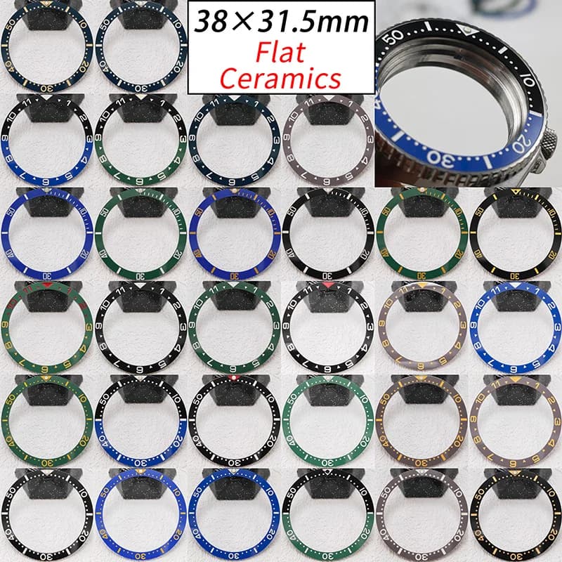 38mm Watch Bezel Insert Ring Ceramic Flat Bezel Insert Fits 40mm SKX SRPD Series Watch Case Diving Men Watch Part Accessories