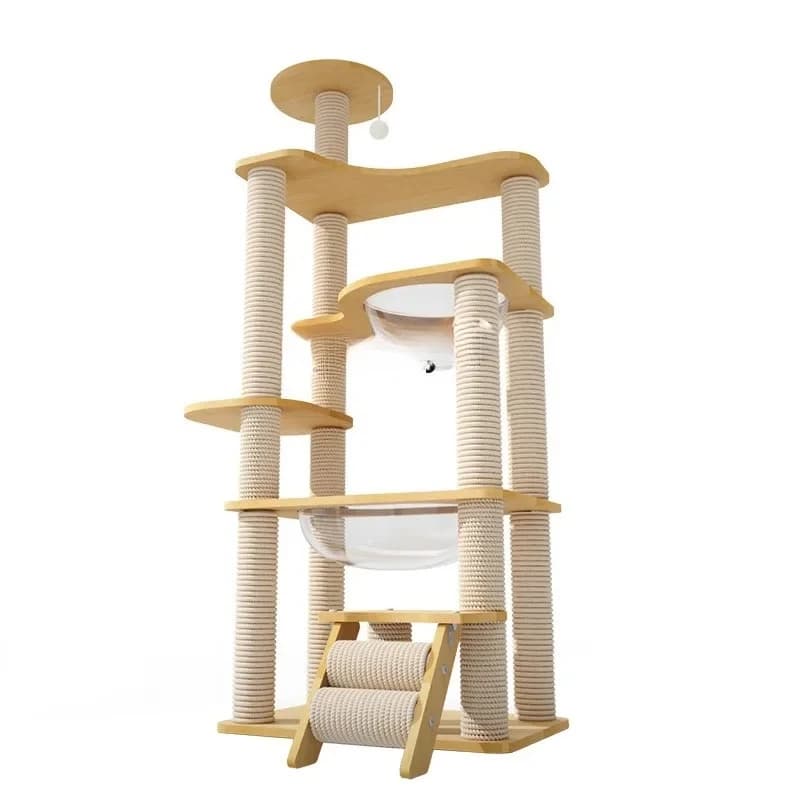 Albero nido per gatti Albero antigraffio per gatti in legno massello integrato Capsula spaziale Colonna in sisal multi-gatto Giocattolo resistente all'usura
