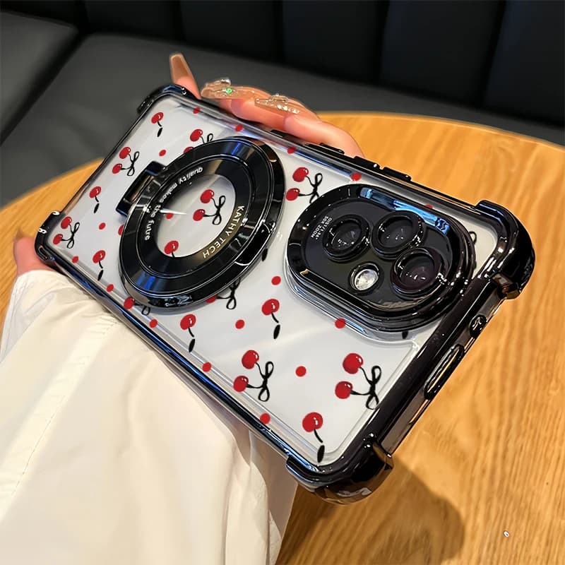 Custodia per telefono con motivo a fiocchi di ciliegia per OPPO Reno 10 Pro 8T 7 6 Lite 4 5 Pro 8Z 7Z, morbida, placcata, antiurto, con supporto integrato