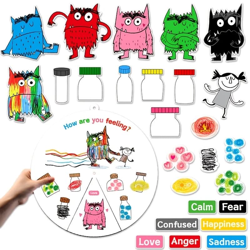 Kit in Feltro del Mostro dei Colori, Giocattolo Educativo Emotivo, Ausilio Didattico per Racconti e Narrativi per Bambini in Classe