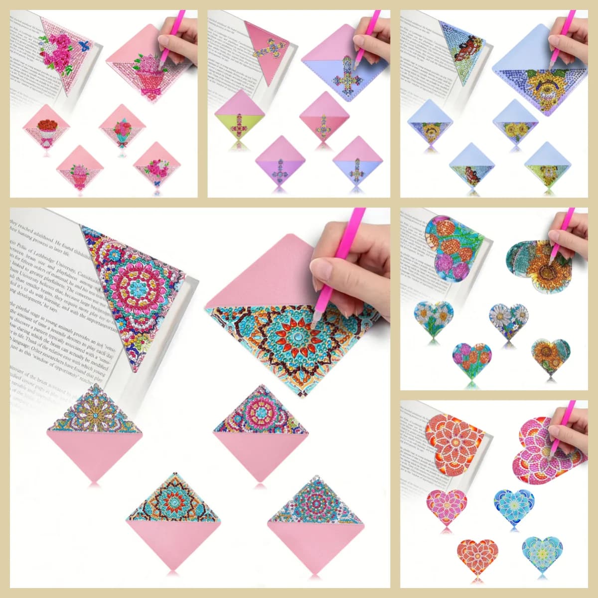 Four DIY mandala flower pattern diamond art corner bookmarks, suitable for books and notebooks, are deeply loved by readers