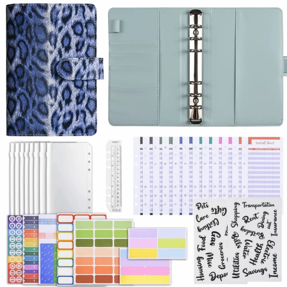 Raccoglitore per budget in PU morbido a 6 fori, con tasche per risparmi e 12 tasche A6 colorate