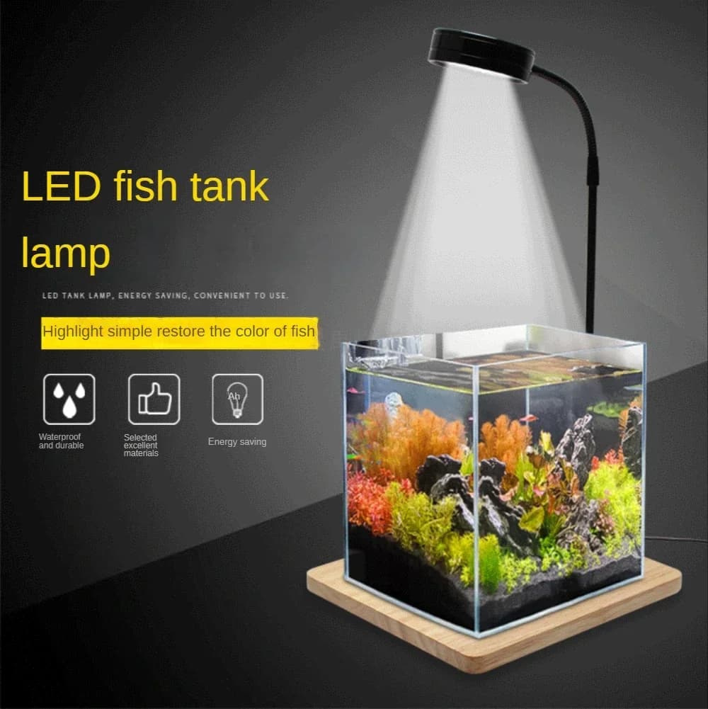 LED Aquarium Grow Light with Bamboo Board,Fits Aquarium Nano Tank,Betta Fish Tank,Potted Plants,Succulent,Miniature Landscape,5W