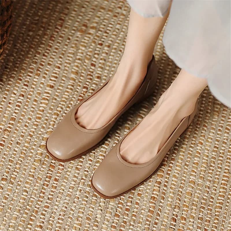 Nuove Scarpe da Donna Primavera/Autunno con Punta Quadrata, Tacchi Spessi, Mocassini in Vera Pelle, Scarpe da Donna, Zapatos De Mujer