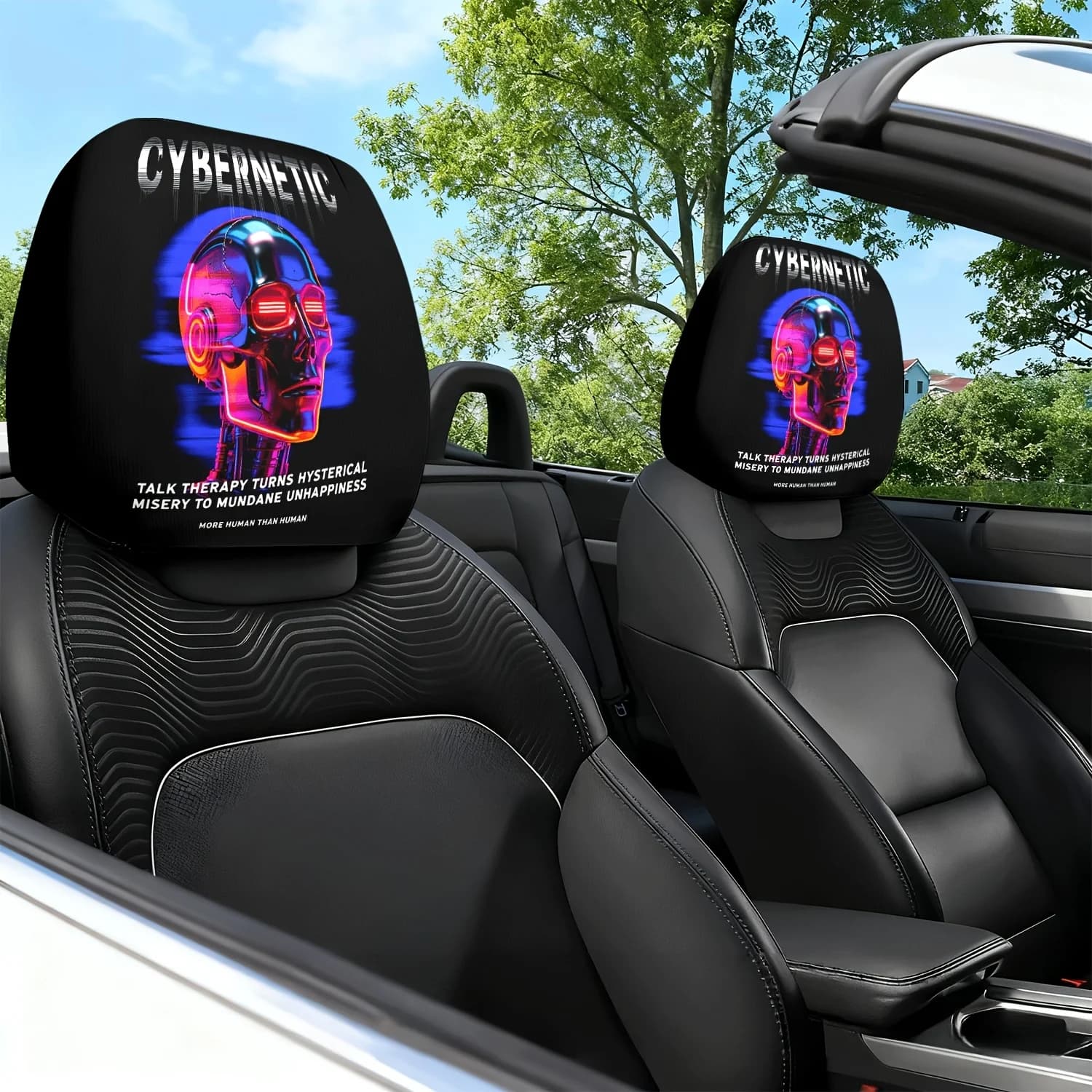2 copri poggiatesta per auto con motivo stampato a tema teschio in stile cyberpunk - con design simpatico - Cuscino per interni auto, interni auto