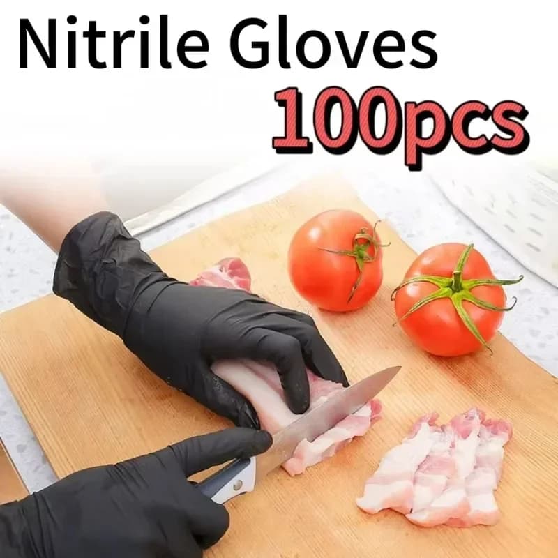 20-100 pezzi guanti monouso in lattice di gomma nitrilica per lavare i piatti/alimento/cucina/lavoro/giardino/guanti per la pulizia della casa guanti neri
