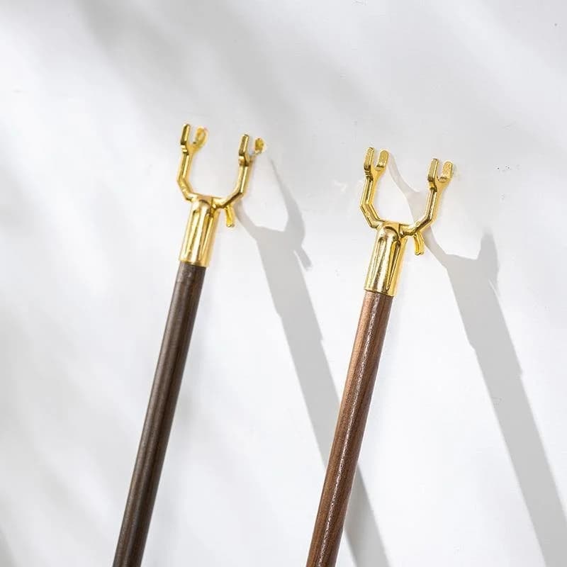 Hanging rods in real wood and aluminum alloy for domestic use, with wooden hangers fork Qinggang and aluminum alloy support for drying clothes.