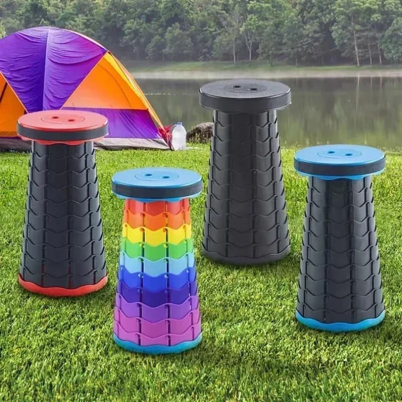 Sedia Telescopica Pieghevole in Plastica, Sgabello Leggero Regolabile per Pesca, Spiaggia e Campeggio, Seduta Compatta per Esterni