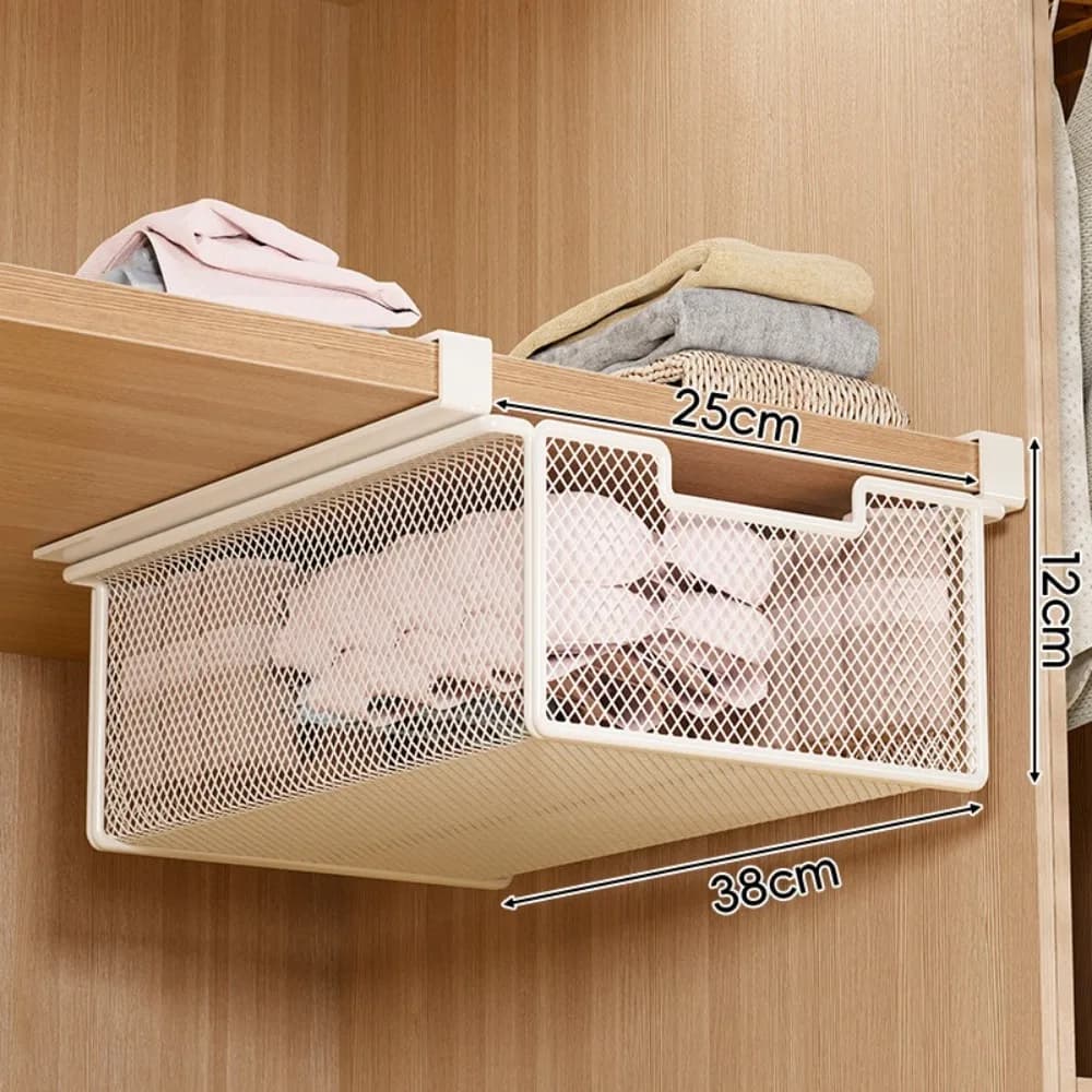 Cestino portaoggetti per biancheria intima di grande capacità, colore puro, sotto l'armadio, design del cestino portaoggetti sospeso sotto il cassetto estraibile dello scaffale