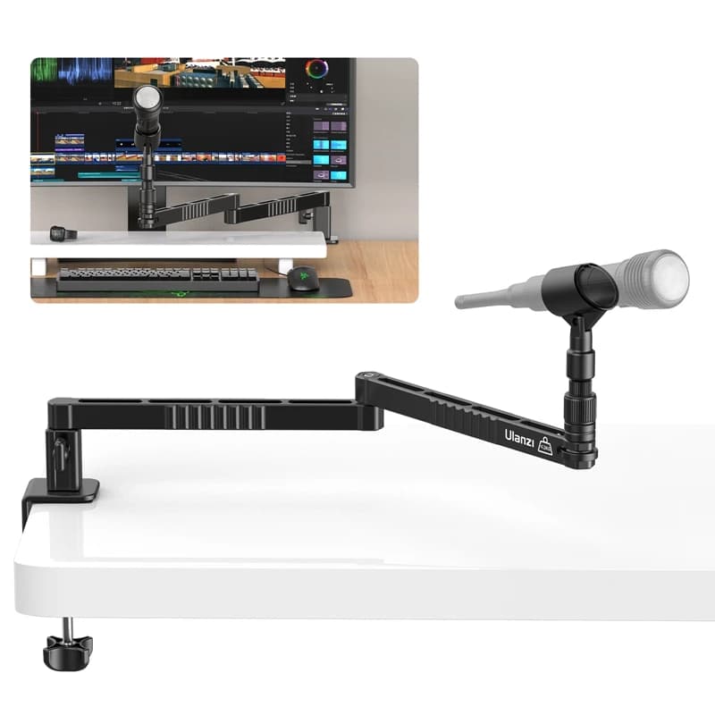 Ulanzi LS26 Supporto per microfono basso da tavolo 360 ° Braccio trasversale super lungo regolabile da 48 cm con supporto per microfono 1/4'' 3/8'' 5/8''