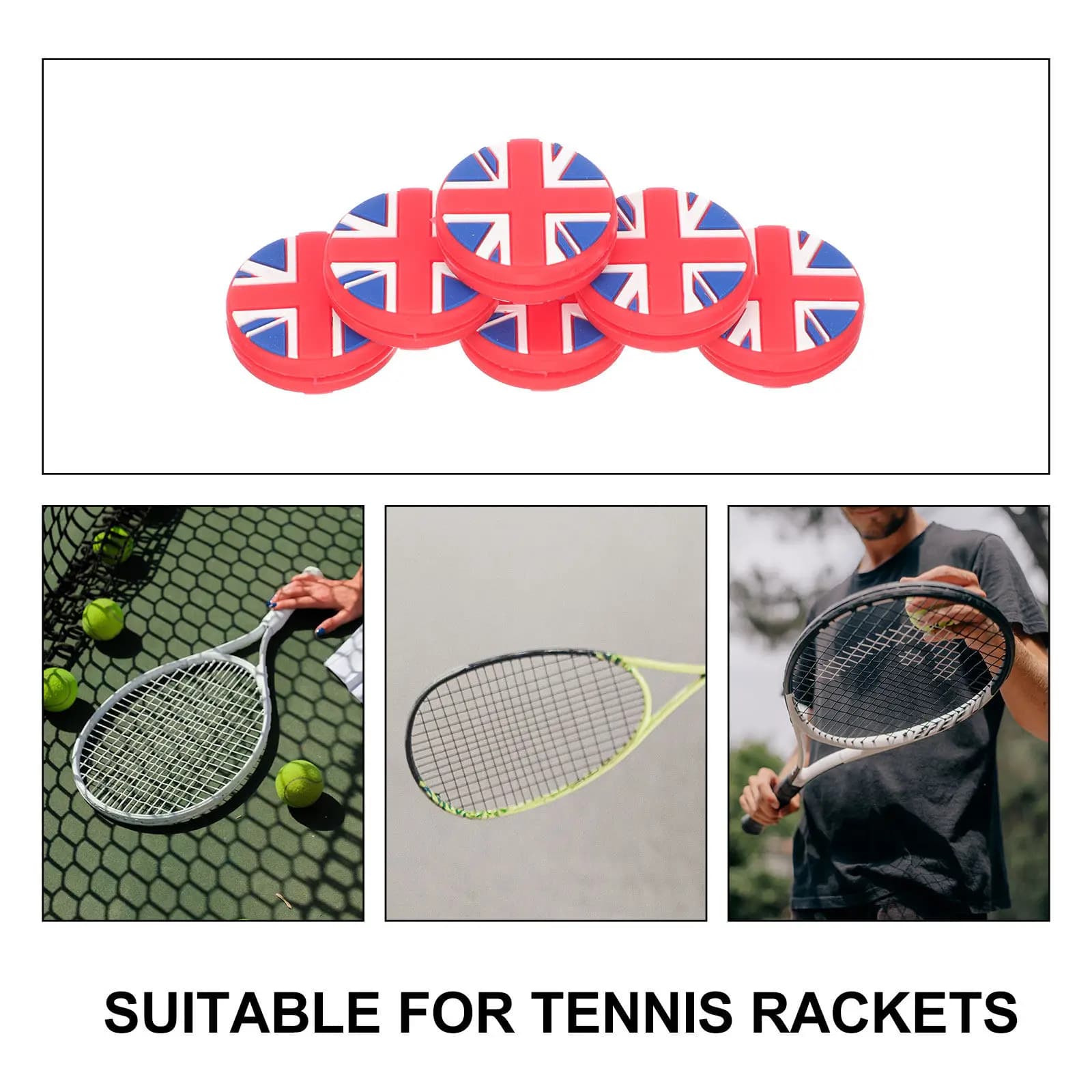 6 Silicone Antivibrating Pieces for Tennis Rackets with Reason National Flag, Vibration Grinders, Tennis Rackets Accessories