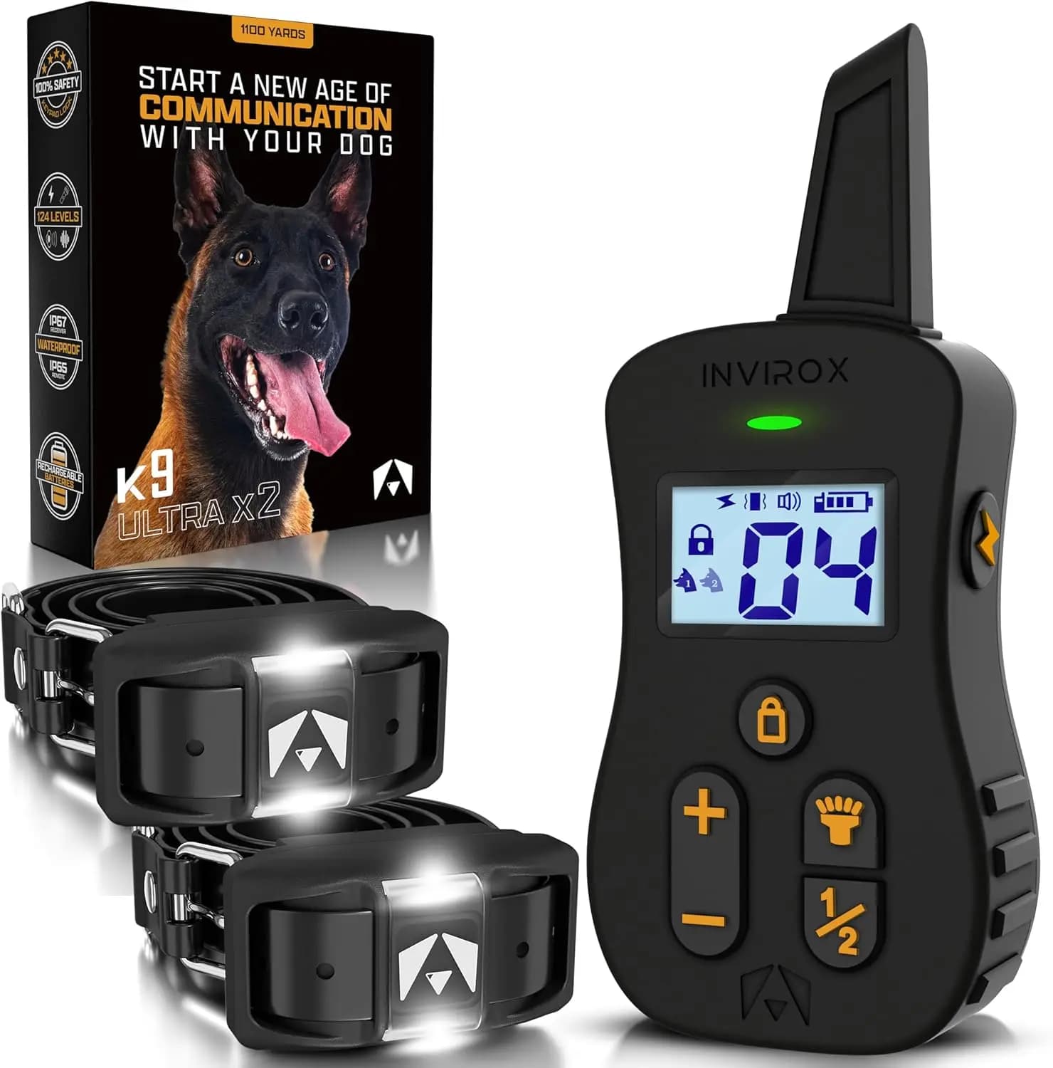 E Collar For Large Dogs Reactive Stubborn Hard To Train 124 Levels Long Range Three Quarter Mile Night Light Safe Waterproof