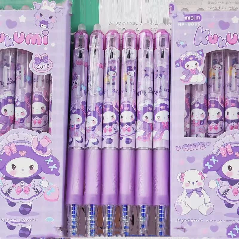 Penna Gel Cancellabile Originale Sanrio Kuromi Melody, Cartone Animato Carino 0.5mm Blu, Cancelleria per Studenti, Forniture Scolastiche, Regalo per Ragazze