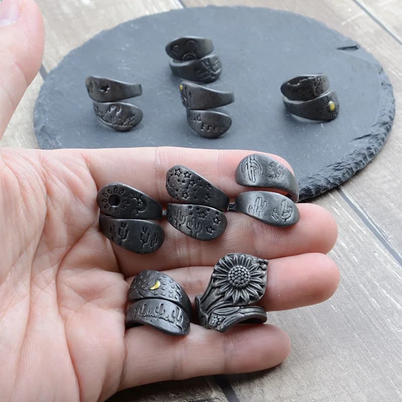 DIY accessories Amazon cross-border retro men and women stacked rings, niche design high-end landscape 9-piece combination set r