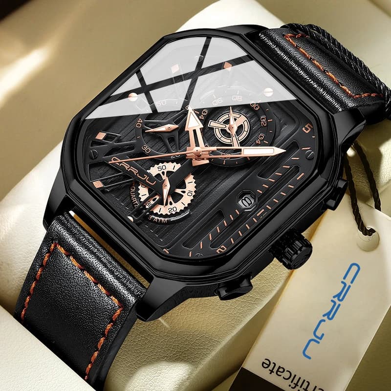 CRRJU orologio da uomo Top Brand Luxury Military Leather Square Clock Quartz Business Sport orologio da polso Relogio Masculino