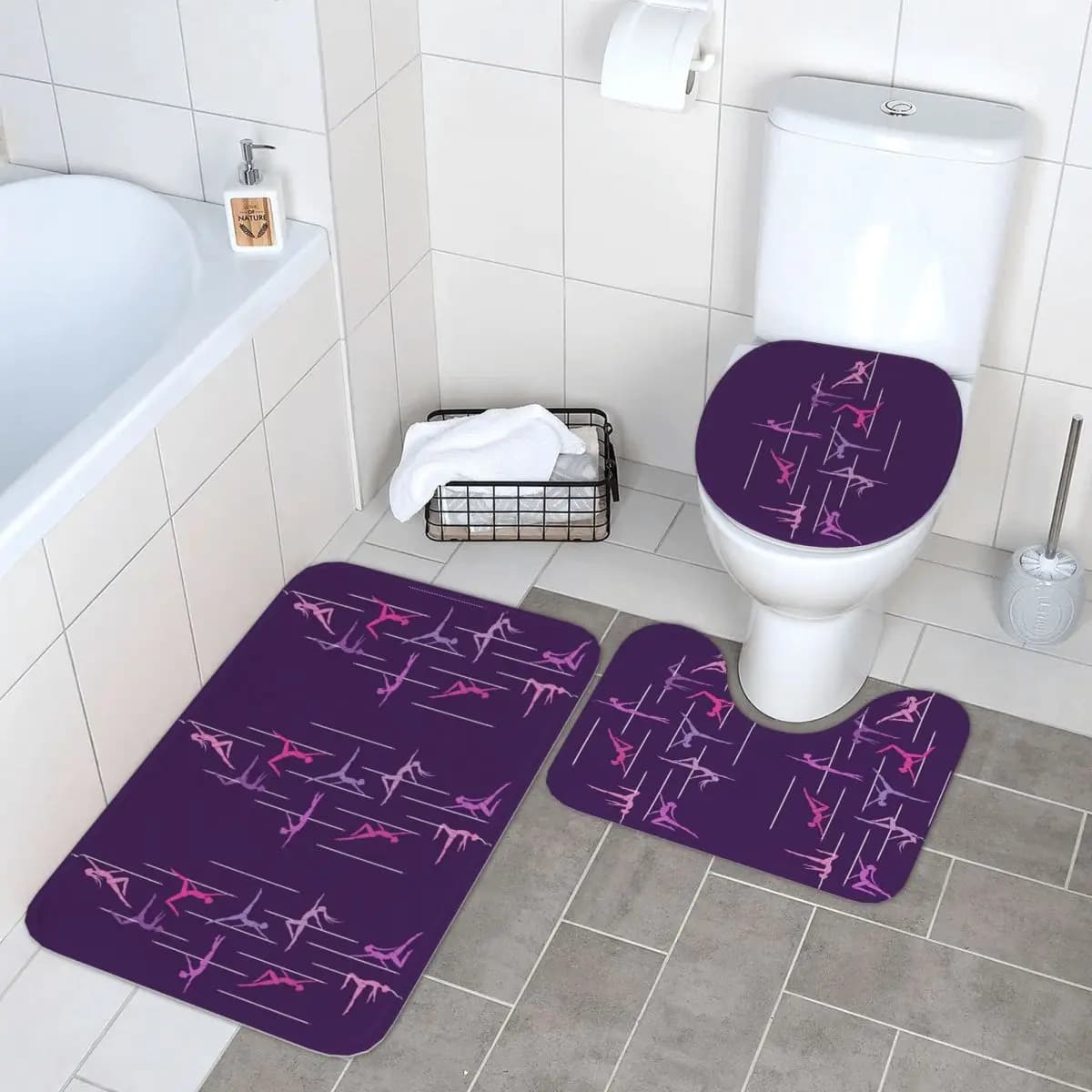 Pole Dance Tappetino da bagno da 3 pezzi Set da bagno Copriwater Copriwater Decorazioni per la casa Tappeto antiscivolo