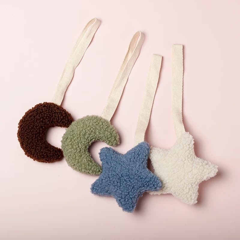 Catenella Portaciuccio per Neonati con Ciondolo in Peluche Sherpa a Forma di Luna, Stella e Cuore, Clip per Ciuccio, Doudou per Neonati