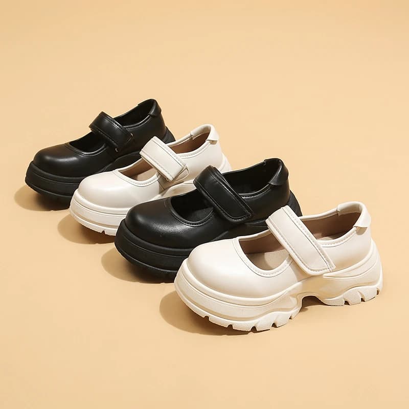 Scarpe Mary Jane con Plateau Chunky da Donna con Doppio Dettaglio di Chiusura in Velcro per Uso Casual Primaverile ed Estivo