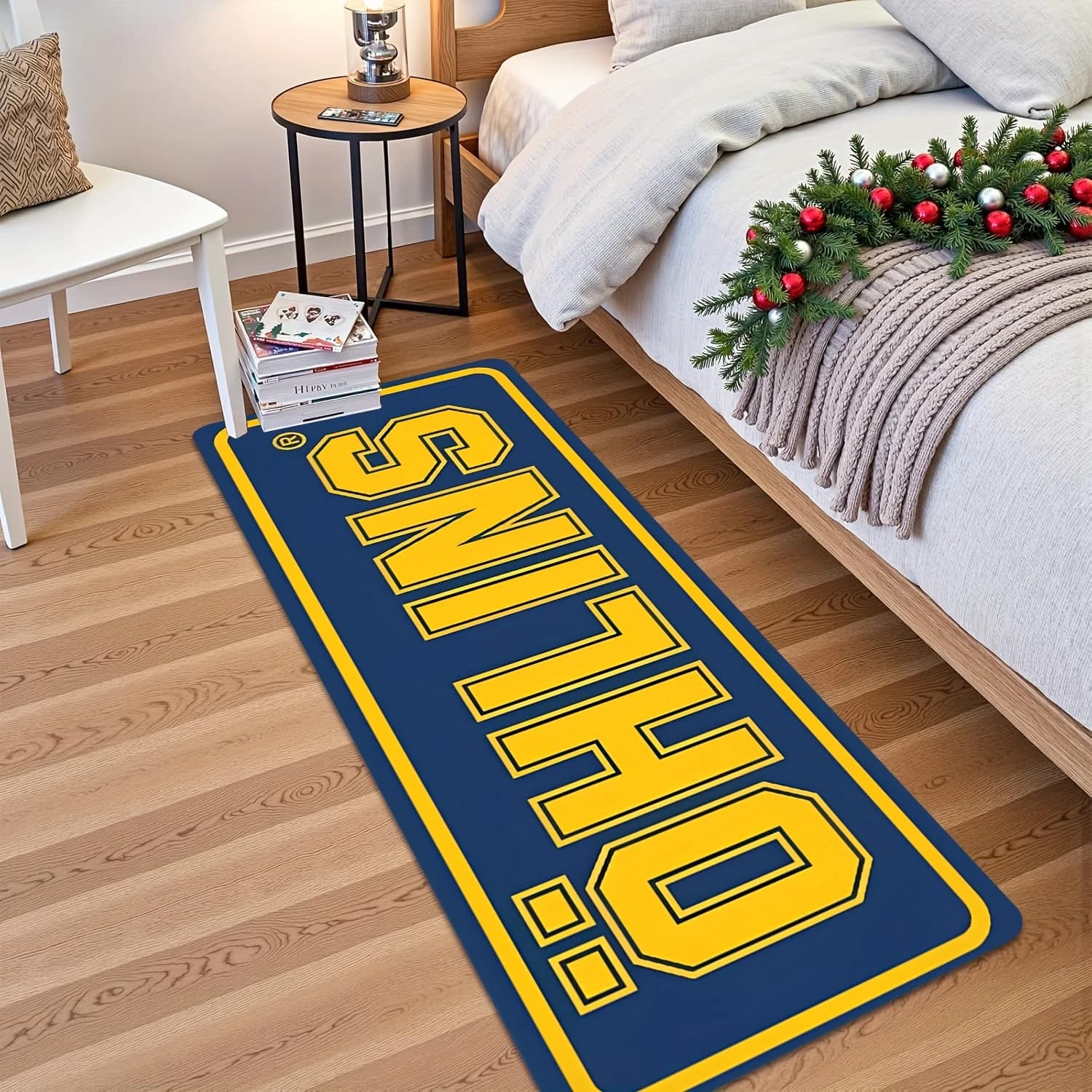 Prodotto a tema Blue Racing di VIKAMA, tappeto da corridoio riutilizzabile lavabile in lavatrice antiscivolo con stampa “OHLINS”, tappeto decorativo per la casa.