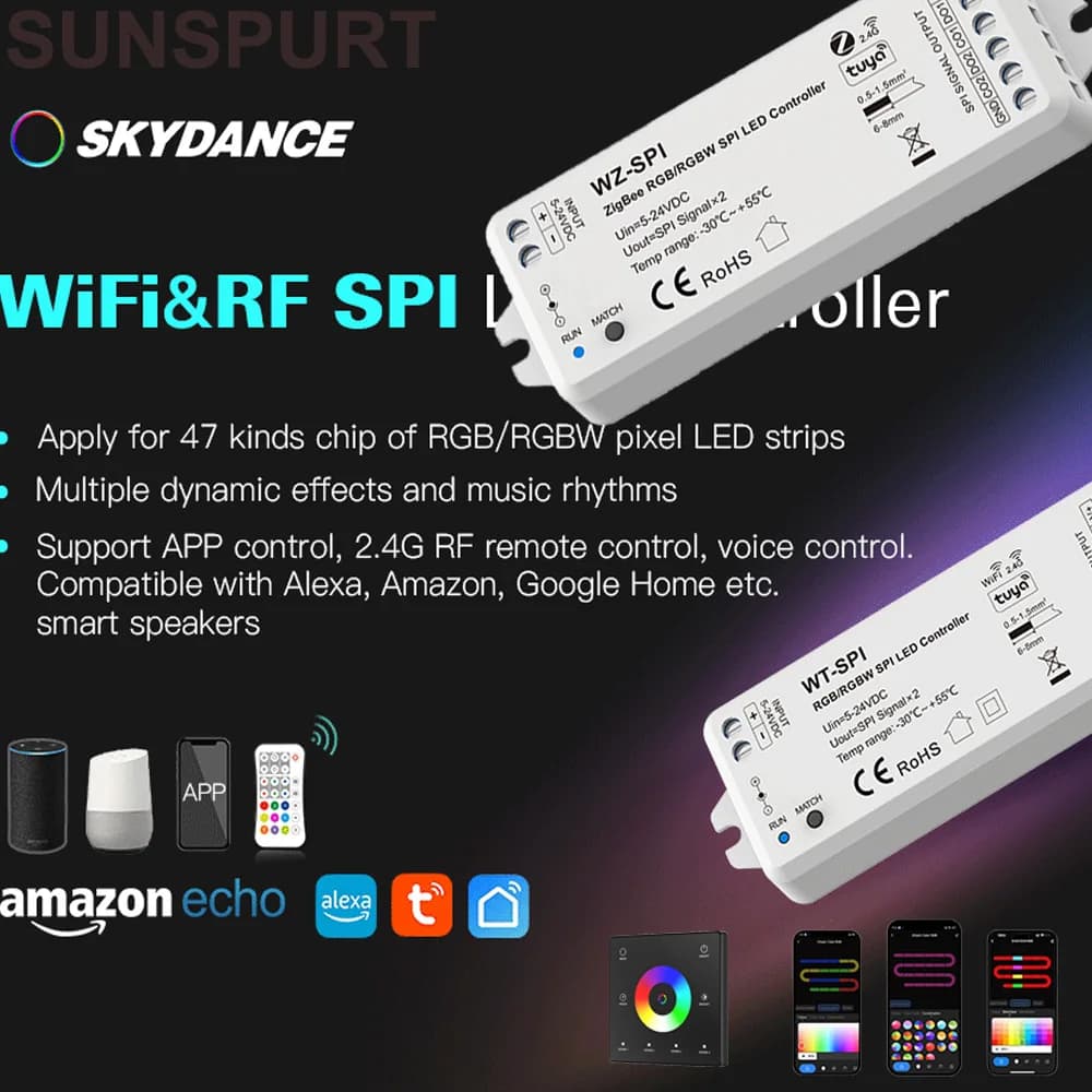 5DC5-24V Tuya WiFi RGBIC/RGB/RGBW SPI LED Controller Parete di Controllo Remoto WS2811 WS2812B SK6812 HA CONDOTTO LA Luce Dimmer per Alexa Google