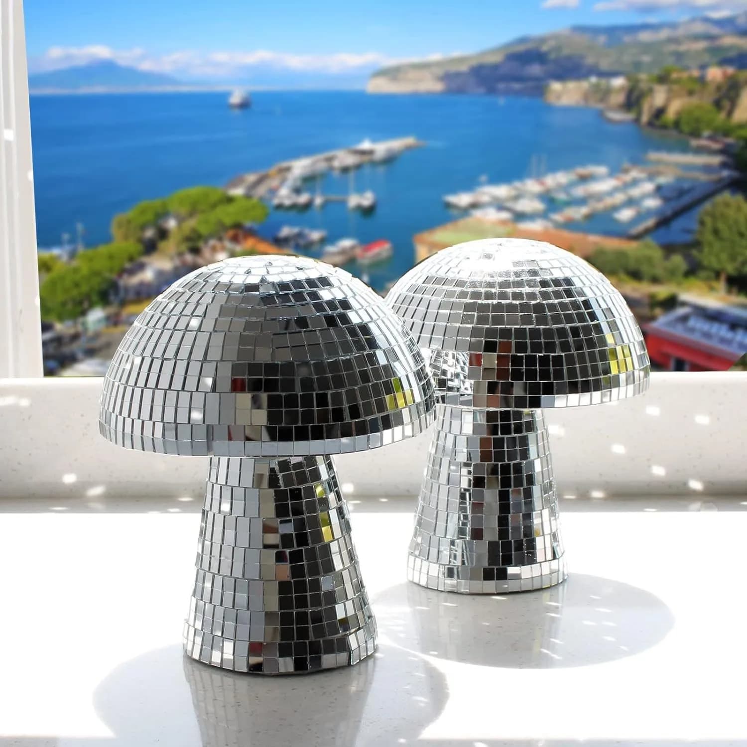 Palla da discoteca a forma di fungo in vetro a specchio, decorazione natalizia per la casa