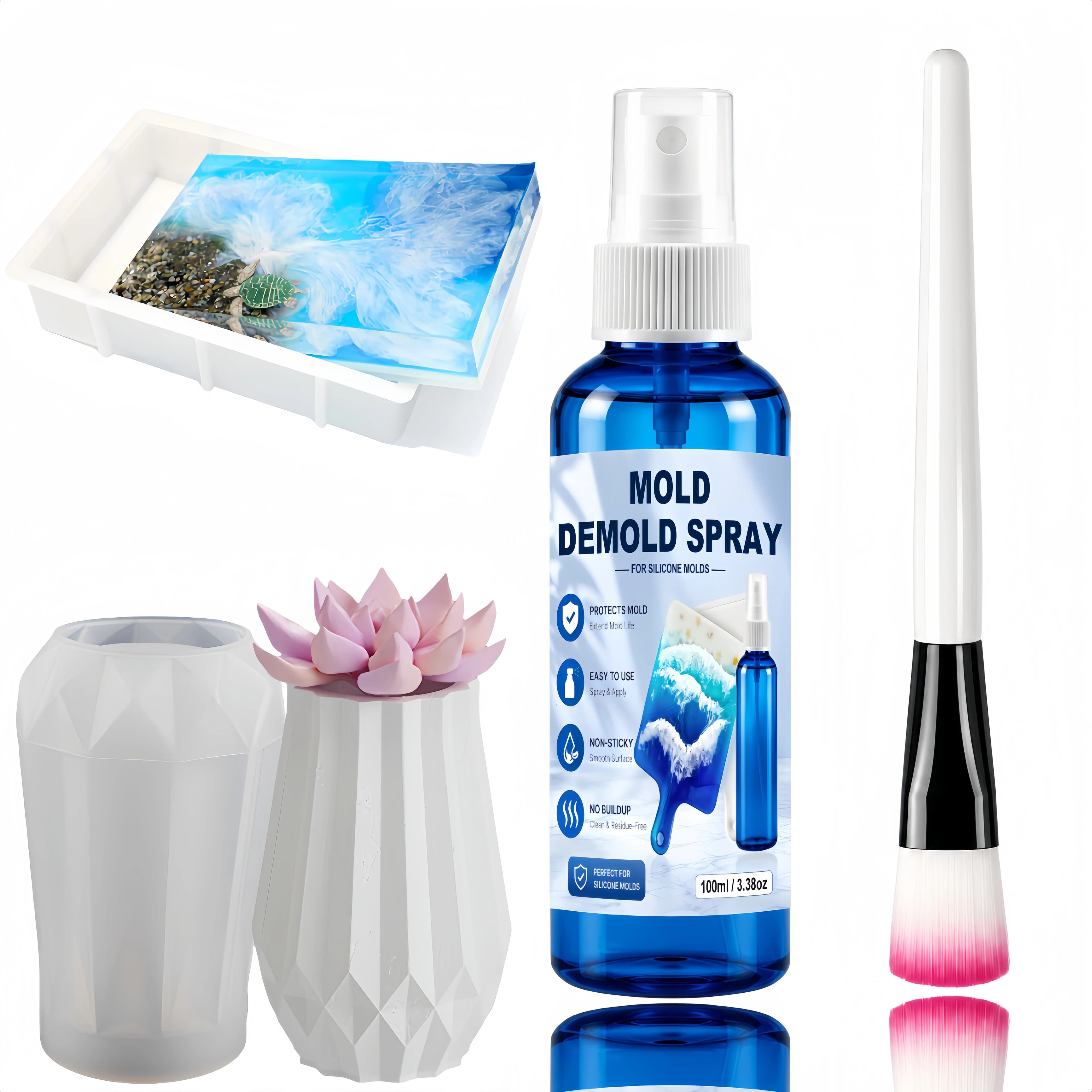 (3.5oz/7oz) Demolding Spray | All-in-One for Jewelry, Concrete & Candle Making | Quick-Dry, Reusable Formula with Brush