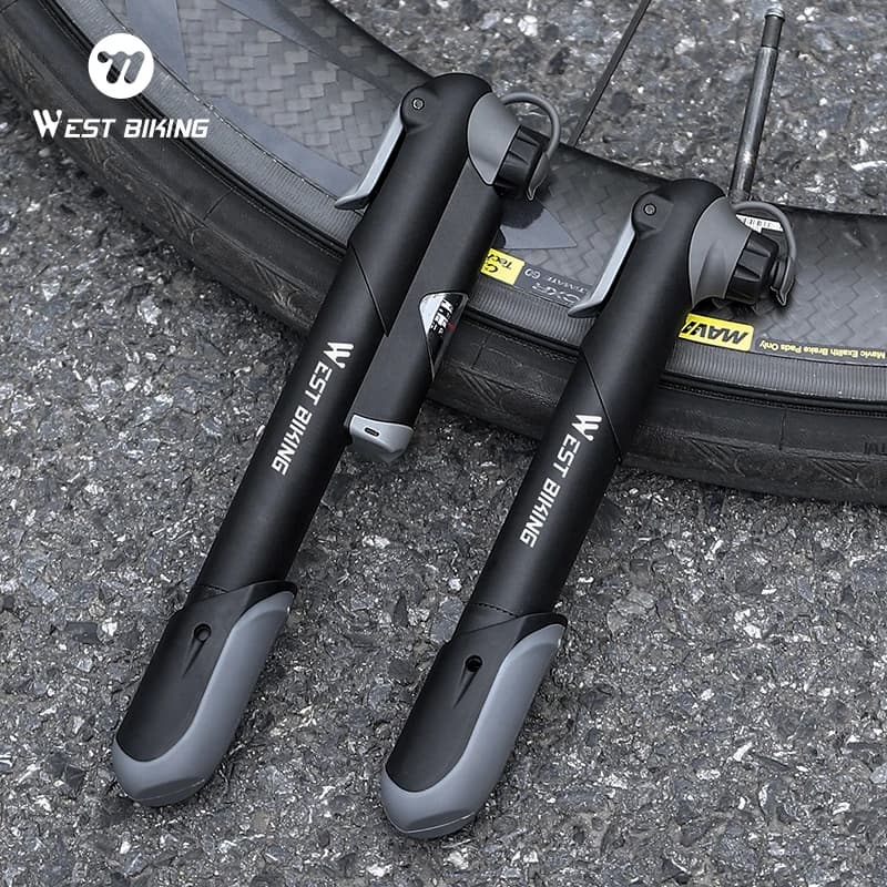 WEST BIKING Pompa per Bicicletta 100PSI, Mini Pompa Portatile ad Alta Pressione con Valvola Schrader e Presta, Gonfiatore per Pneumatici MTB e Bici da Strada