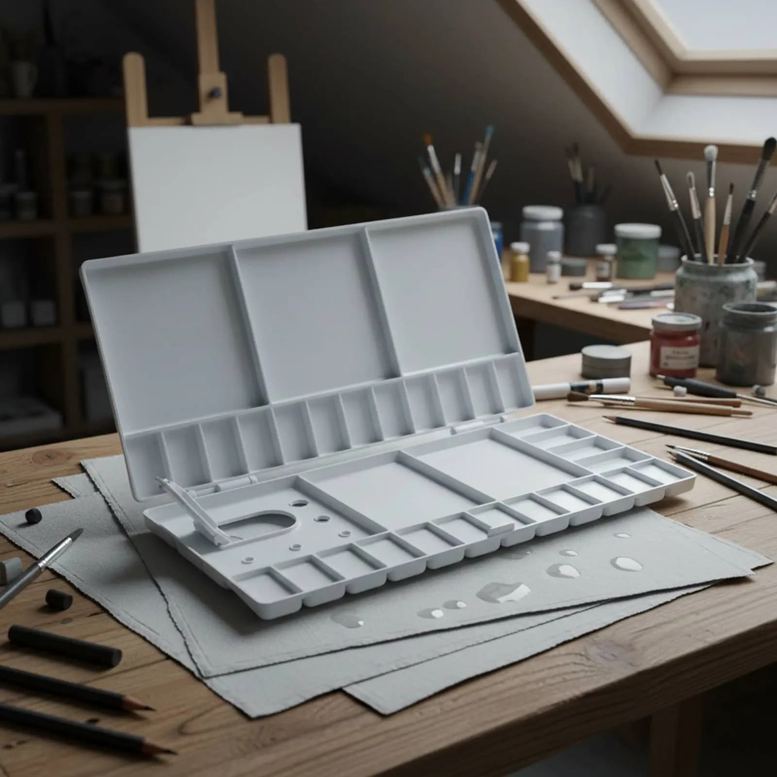 Foldable Watercolor Palette Portable Folding Paint Tray with Lid Lidded Artist Palette Brush Holder Slots for Outdoor Painting