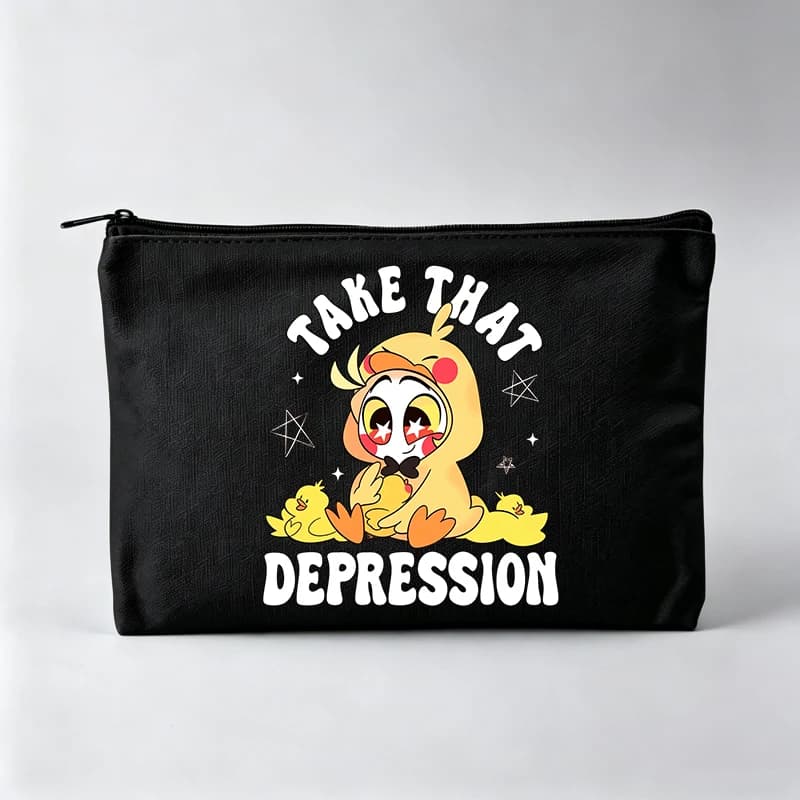 Women's Cute Chicken Graphic Makeup Bag with Slogan Print, Zipper Cosmetic Pouch for Daily Use