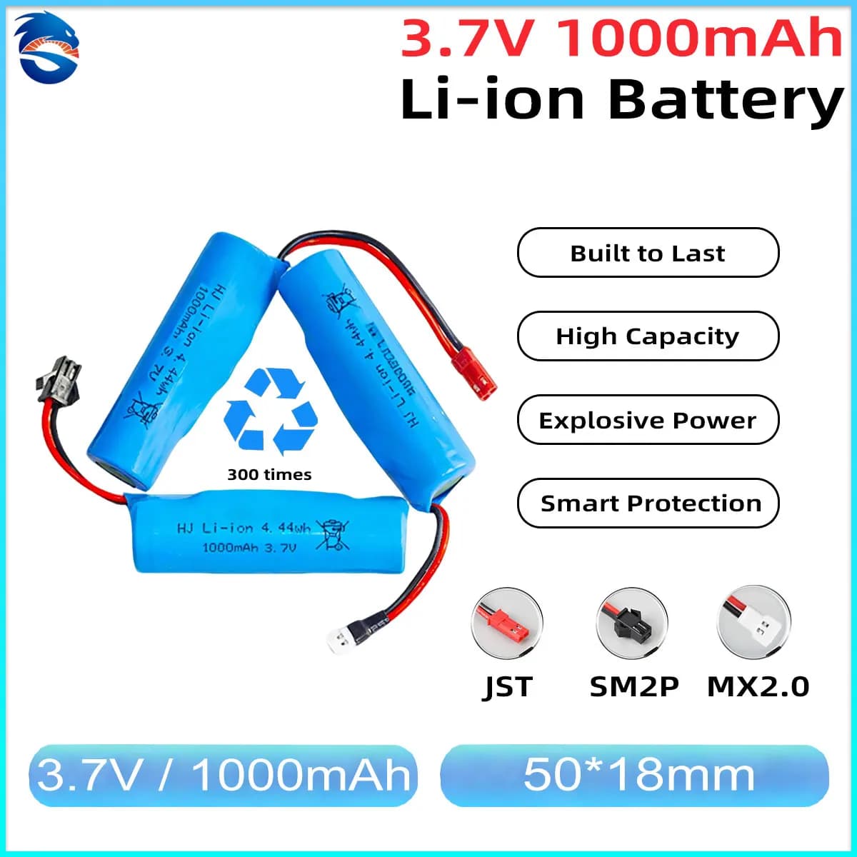 Batteria Li-Ion Skymaker 3.7V 1000mAh con Connettore SM2P MX2.0 Ricaricabile per Veicoli da Costruzione, Auto RC, Barche, Parti di Aggiornamento