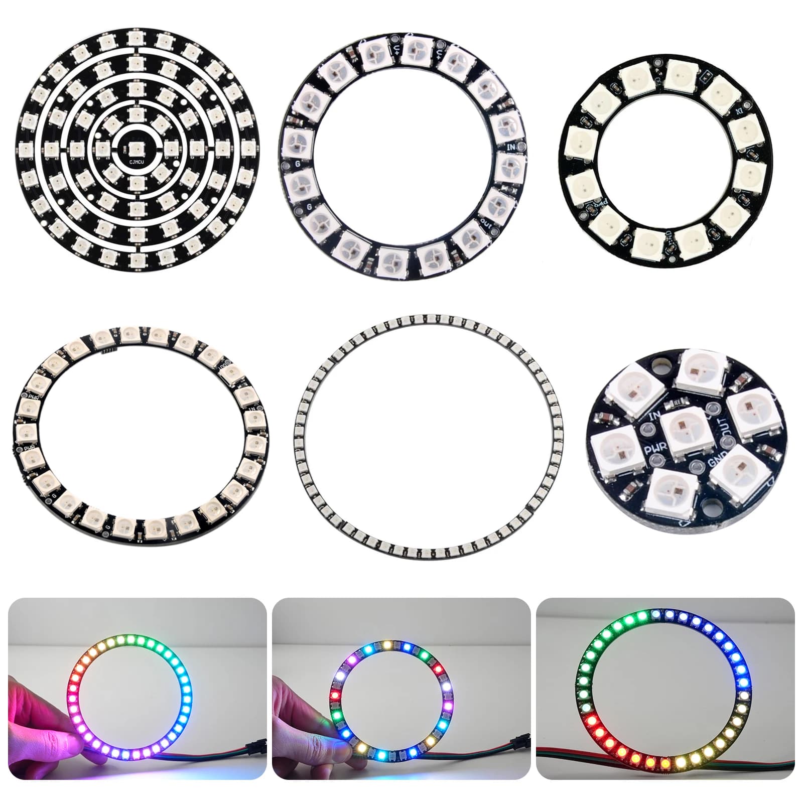 WS2812B 5050 RGB LED Ring 7/8/12/16/24/60 Bits Lamp with integrated drivers WS2812 for Arduino Raspberry Pi