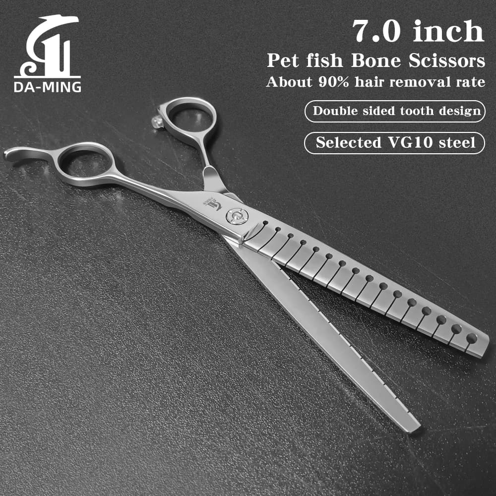 7.0 Inch Professional Pet Grooming Scissors Double-Sided Teeth for Cat And Dog Fish Bone Clippers for Pet Store Beautician