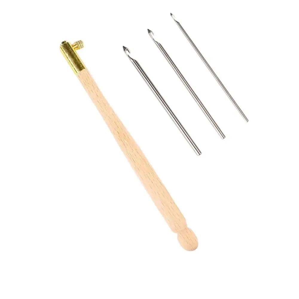DIY Wooden Handle Embroidery Needles Multi Size Knitting Hook Crochet Needles 3 Needles Cross Stitch Needles Beaded Embroidery
