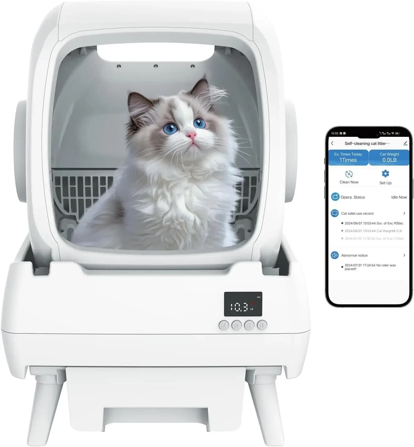 Automatic Cat Litter Box Self Cleaning - App Control, Cat Toilet Records, Suitable for Big Cats, Medium Cats, Kittens