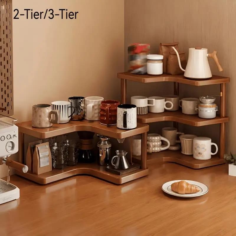 Corner Storage Rack,1pc 2/3 Tier Wooden Desktop Storage Shelf,Stackable Desktop Storage Organizer Shelf Suitable For Kitchen, Living Room, Bedroom,Bathroom