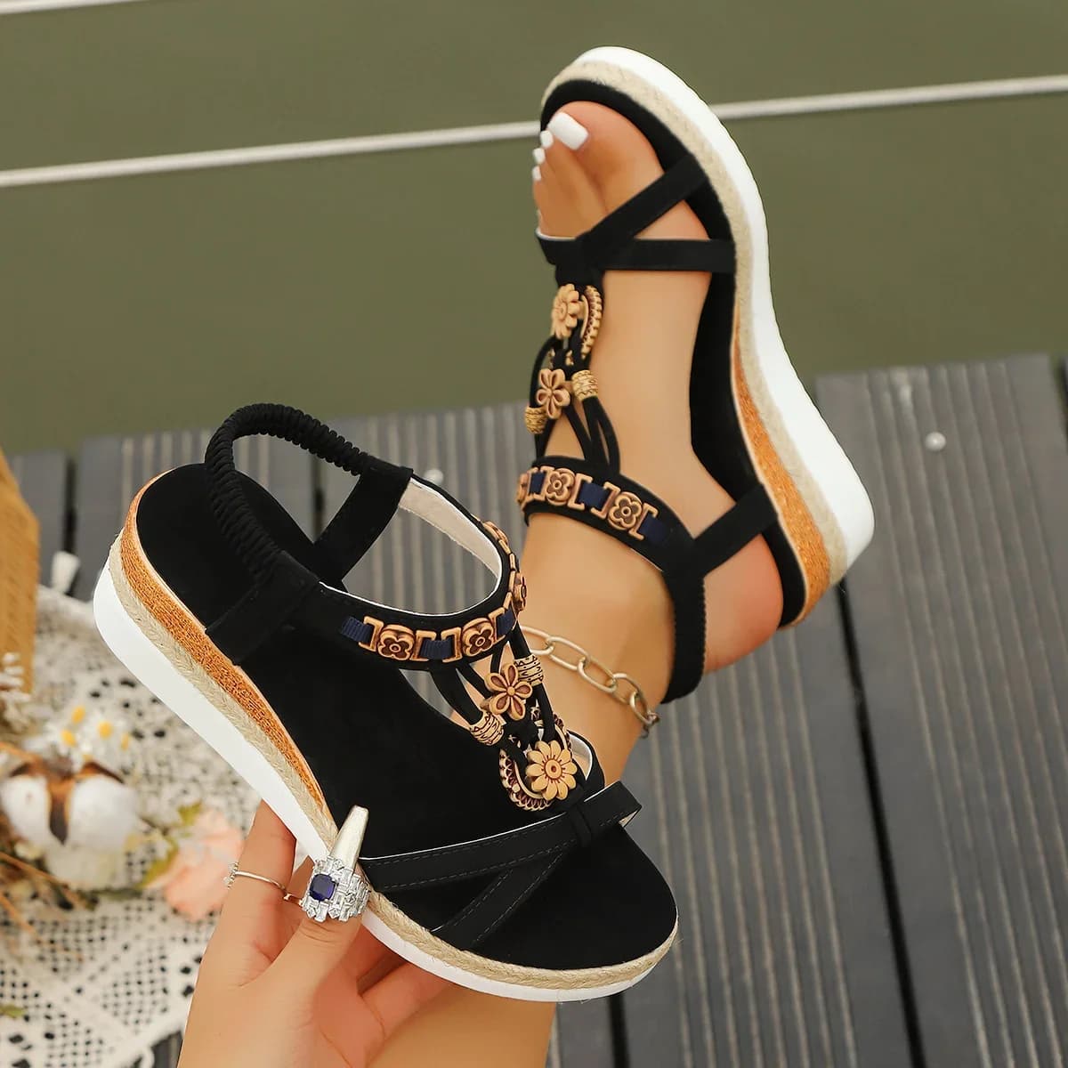 Women's Wedge Sandals Summer 2024 Gladiator Sandals with Braided Platform Sandals Woman Beach Shoes With Bottom Thick Women's Sandals De Mujer