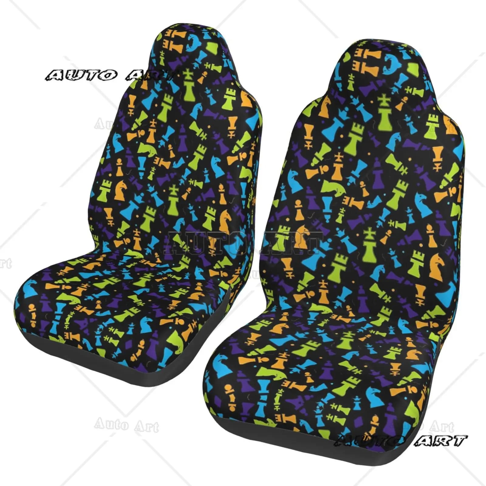 Chess-patterned Car Seat Cover Protection Set 2-piece Seat Cover Anti-slip Set - Car Interior Accessory