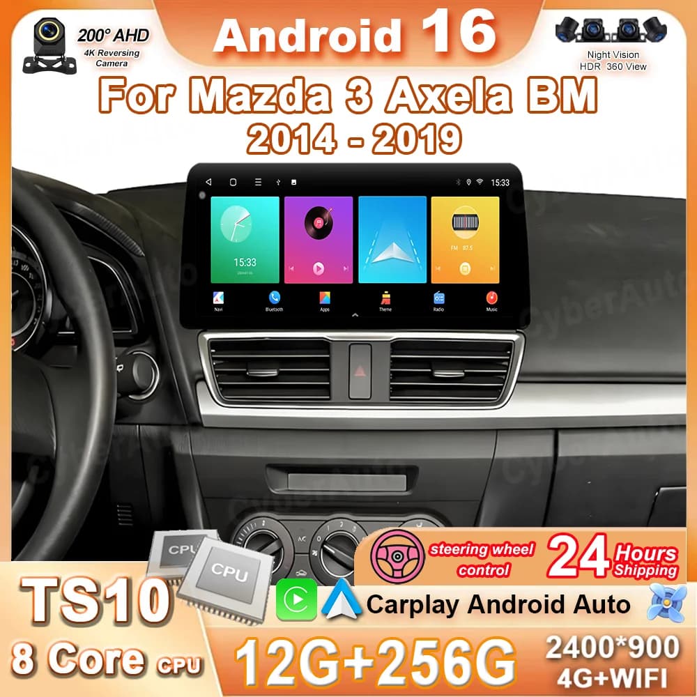 12.3' Android 16 CarPlay Car Radio For Mazda 3 Axela BM 2014 - 2019 Multimedia Player No 2 DIN GPS Stereo Screen DVD Head Unit